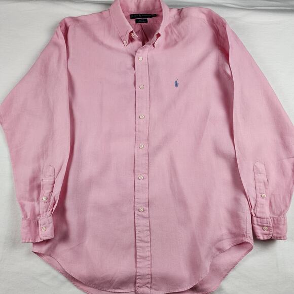 Polo Ralph Lauren Men's Medium Blake Linen Button Down Shirt Pink Nice! - Picture 1 of 5